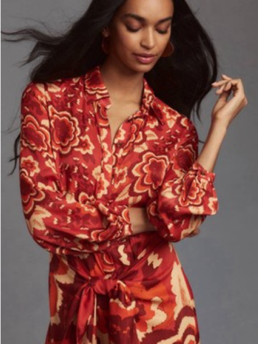 Anthropologie FARM Rio Long-Sleeve Tie-Waist Midi Dress - Picture 2 of 9